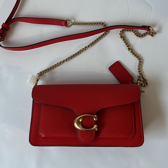 Coach Tabby Chain Clutch Red Crossbody Bag Leather New - Picture 7 of 16